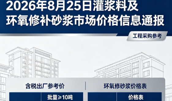 回民2026年8月25日灌浆料及环氧修补砂浆市场价格信息通报